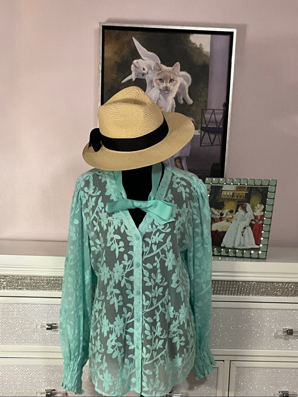 Chico's Mint Floral Lace Blouse